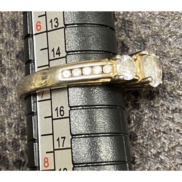 Vintage 925 Sterling Silver Gold Tone 3 Large CZ 10 Small Circle Cut Sz 7 - Picture 4 of 6